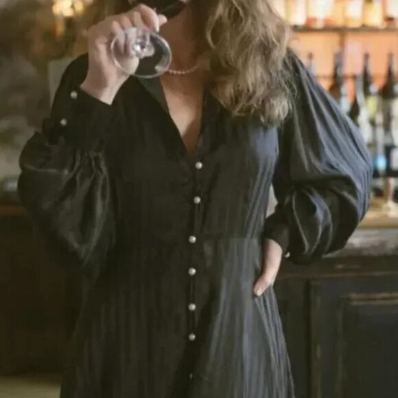 Lillou "The Manhattan" Black Pearl Cotton Long Sleeve Victorian Maxi Dress XS - Picture 10 of 10
